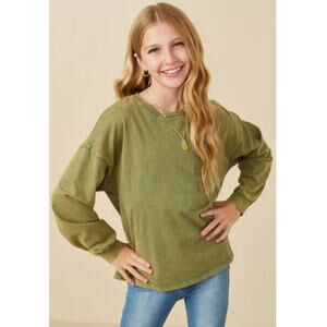 Hayden Girl Drop Shoulder Washed Long Sleeve Knit T Shirt size large